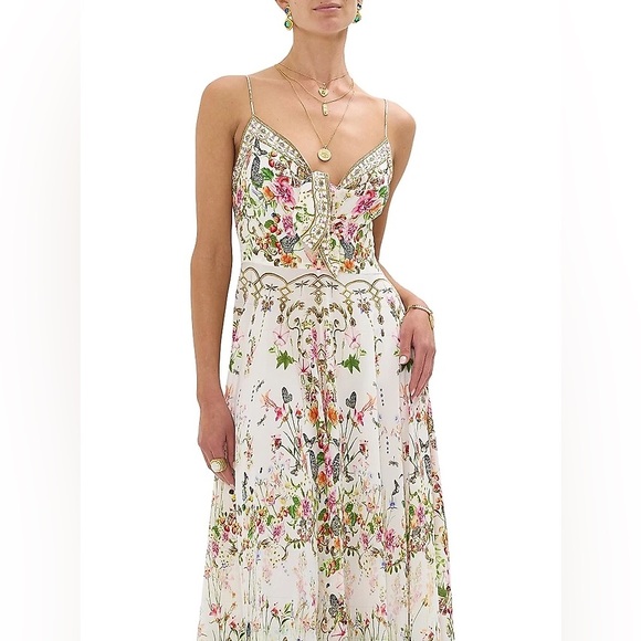 NWT Camilla Long Dress Tie Front - Rose Garden Runaways - Silk - Picture 2 of 16